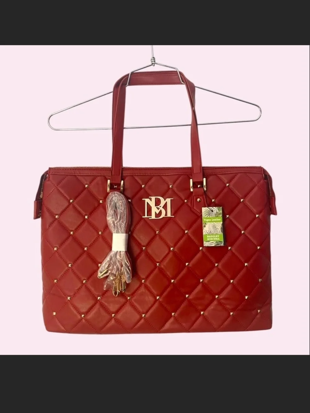Quilted Red Tote Bag with Gold Hardware